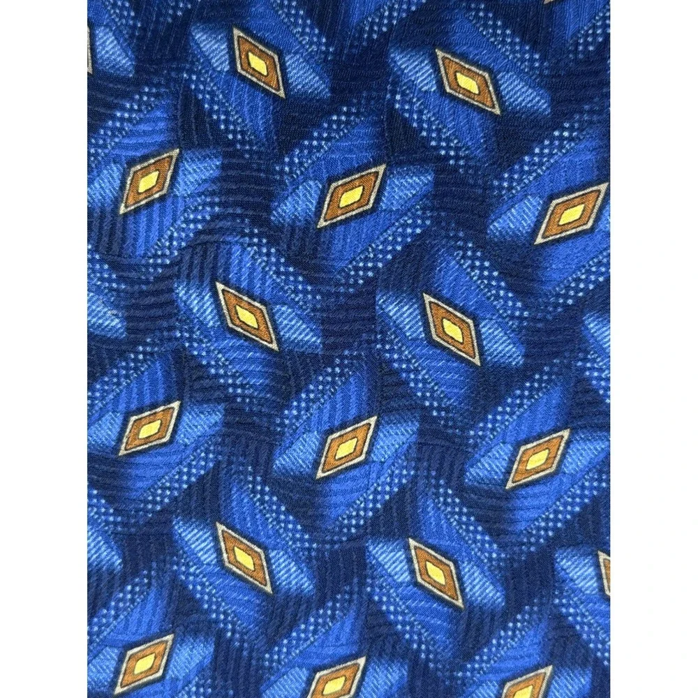 Robert Talbott Best of Class Blue Gold Diamond Geometric Woven Designer Tie USA